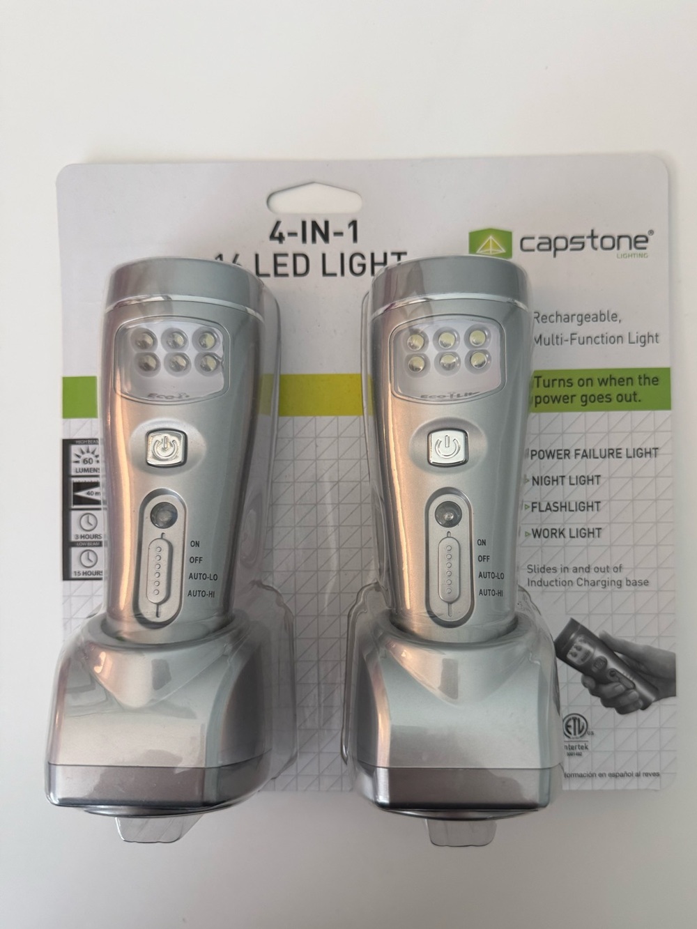Capstone 4-in-1 16 LED Emergency Night Light Flashlight Power Failure 2 Pack